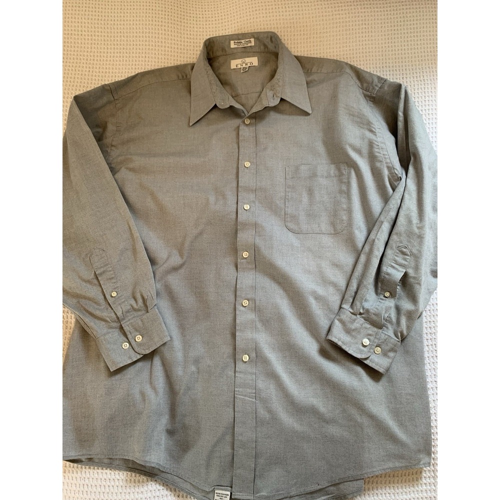 ENRO Mens Button Down Shirt Pebble Cloth 18 1/2 34-35 BIG Grey